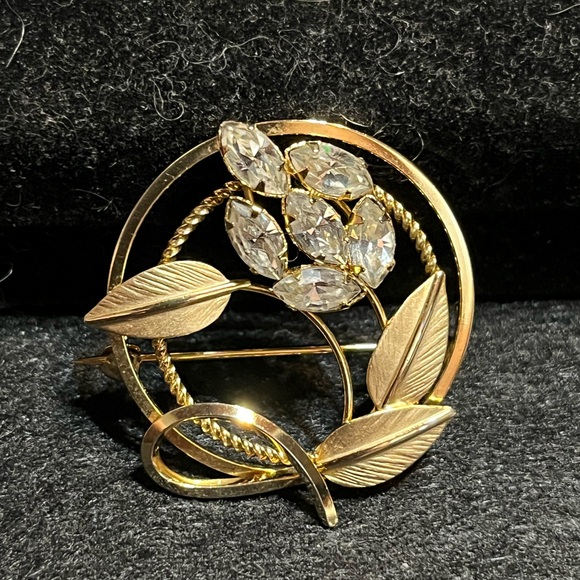 RARE Vintage Star ART 12k gf signed rhinestone brooch gold tone - Picture 1 of 6